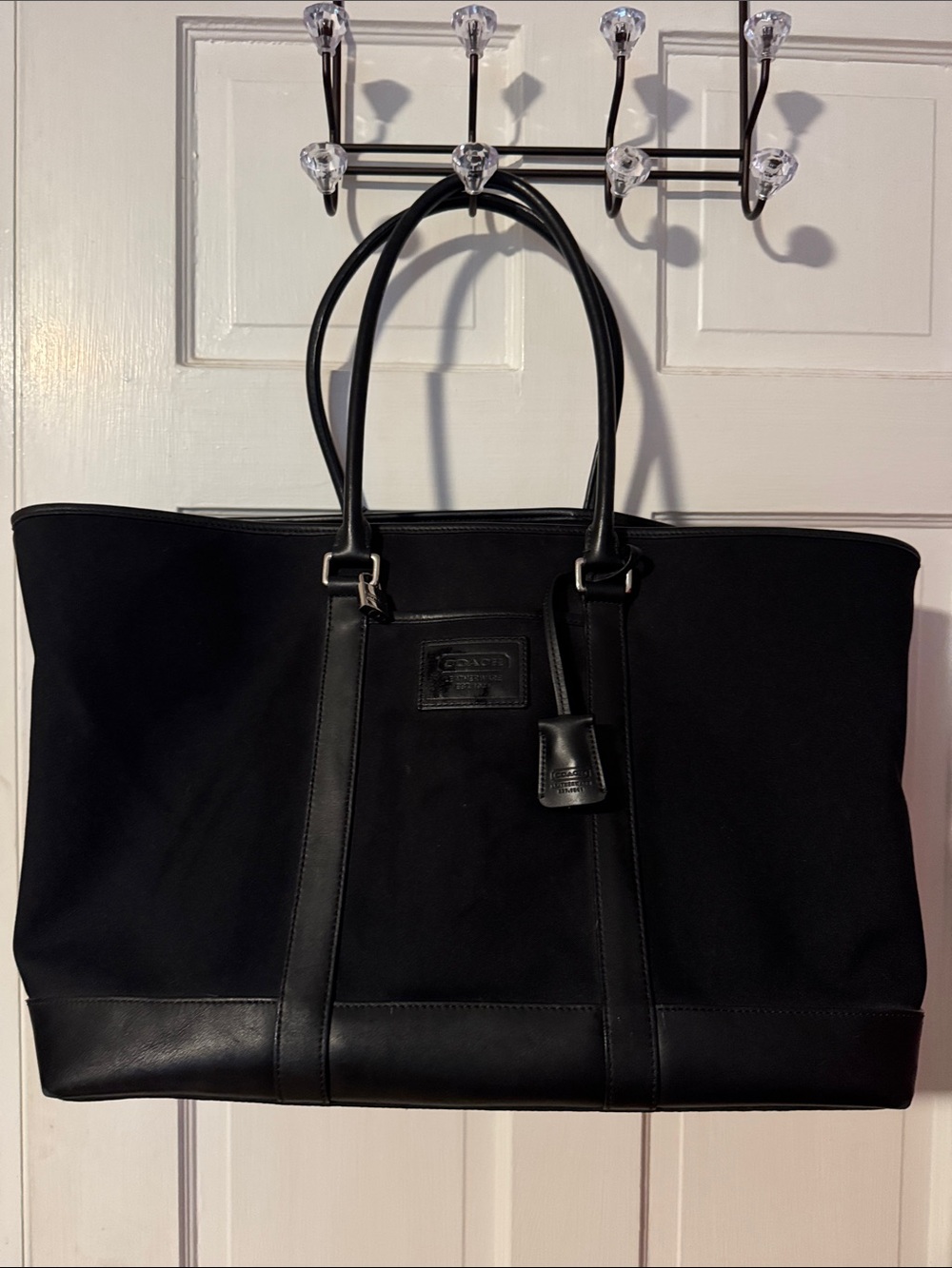 Coach Transatlantic Weekend Travel Tote Black Nylon with Leather Trim
